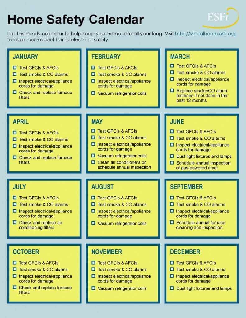 electrical home safety calendar