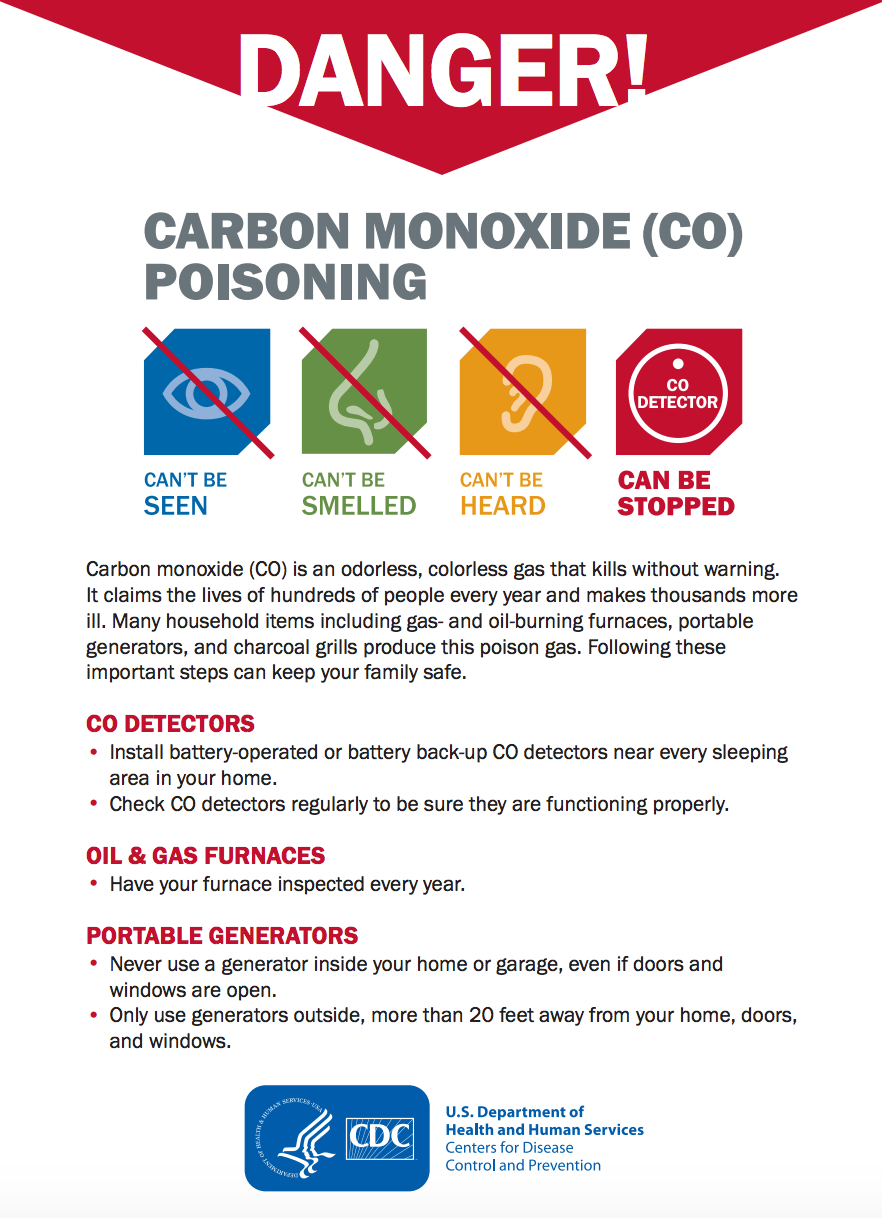 Danger Carbon Monoxide. Prevention of Carbon Monoxide poisoning. Danger Carbon Monoxide наклейка.