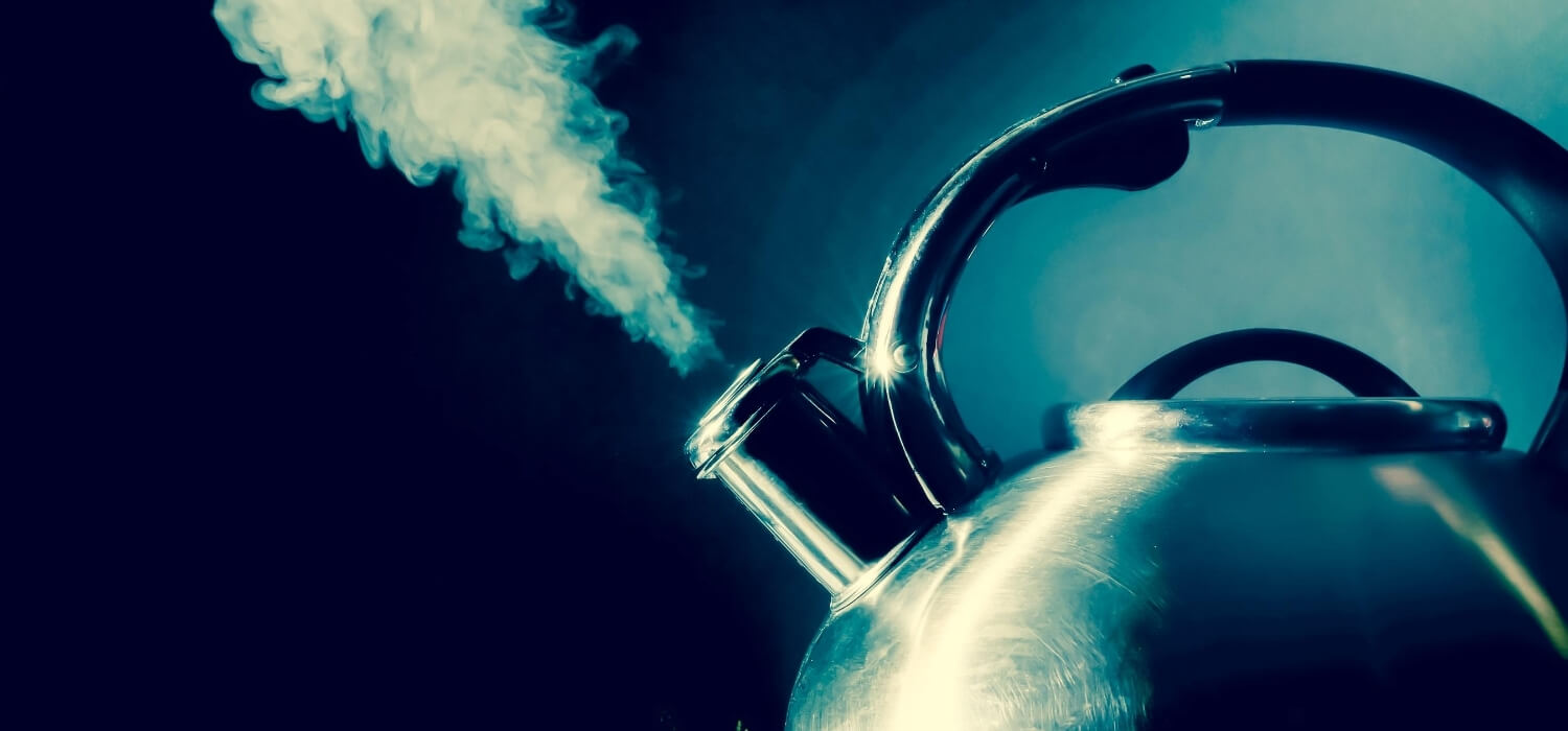 tea kettle releasing steam like PRV valve