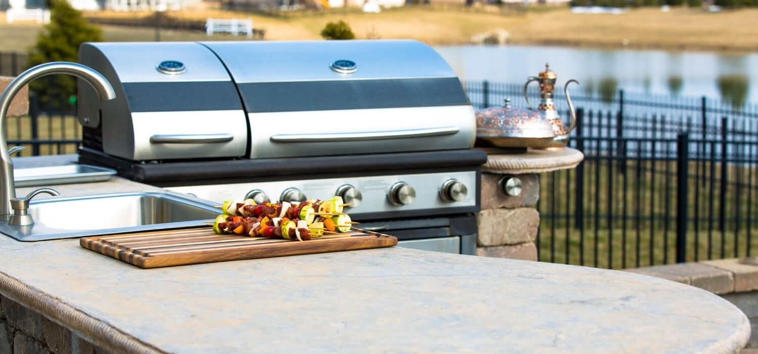 grill and entertaining area outside