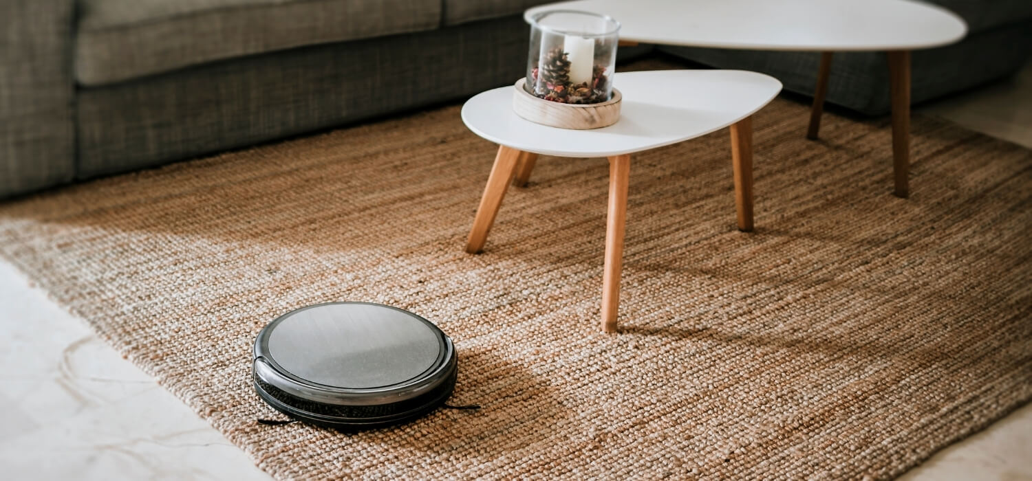 Robot Vacuum Cleaning Living Room Carpet