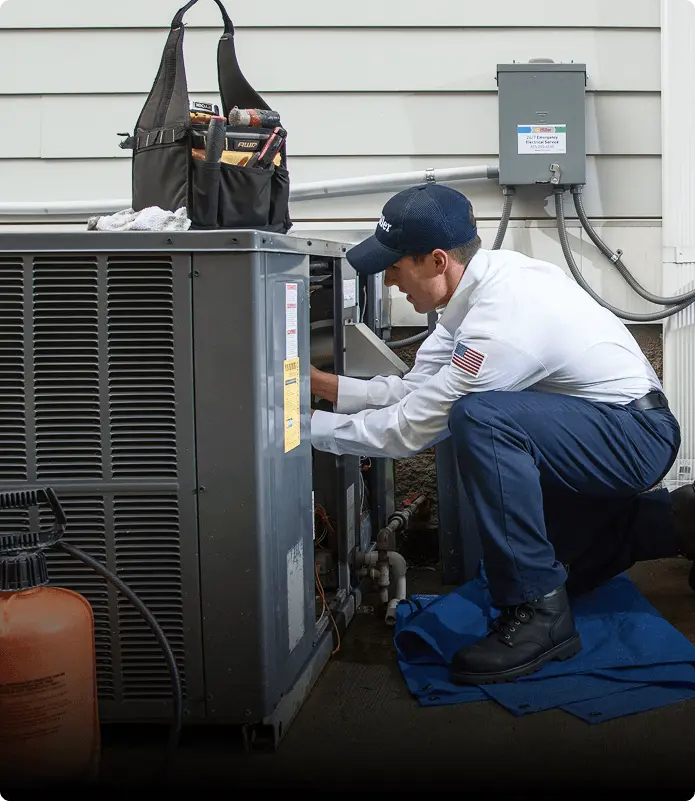 An outdoor condenser unit AC installation at a Nashville home.